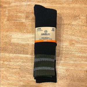 Magellan Outdoors Men's Black w/ Olive and Grey w/ Black Striped Socks (2 pack)